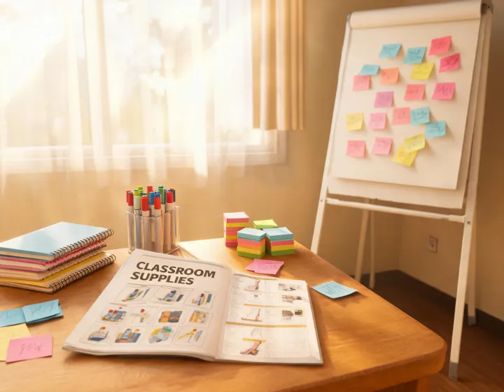 Post It sticky notes and easel pads for classroom planning